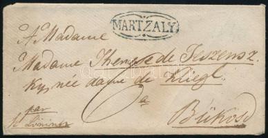 1840 Portós levél kék (?) "MARTZALY" - Bükösd