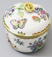 Herendi Viktória mintás cukortartó, jelzett, rózsán kis pattogzással, d: 12,5 cm