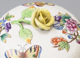 Herendi Viktória mintás cukortartó, jelzett, rózsán kis pattogzással, d: 12,5 cm