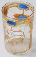 Szecessziós emlékpohár, minimális pattogzással, m: 9,5 cm