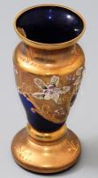 Bohemia zománcfestett váza, jelzett, m: 11,5 cm