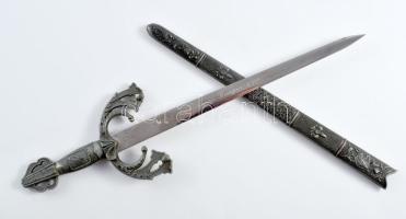 Spanyol dísztőr levélbontó kés, jelzett, h: 26 cm