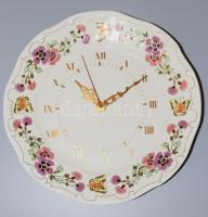 Zsolnay pillangó mintás falióra, jelzett, működő szerkezettel, hibátlan, d: 26 cm