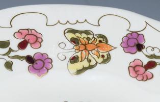 Zsolnay pillangó mintás falióra, jelzett, működő szerkezettel, hibátlan, d: 26 cm
