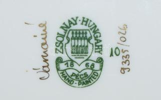 Zsolnay pillangó mintás falióra, jelzett, működő szerkezettel, hibátlan, d: 26 cm