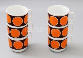 Zsolnay modern mintás 6 darab csésze, jelzett, használati nyommal, m: 7,5 cm