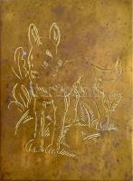 Farkaskutya mintás sárgaréz nyomódúc, 11x8 cm