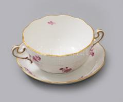Herendi Fleurs Chinoises Pourpre mintás leveses csésze alátéttel, jelzett, hibátlan, d: 14 cm