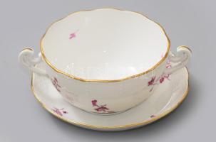 Herendi Fleurs Chinoises Pourpre mintás leveses csésze alátéttel, jelzett, hibátlan, d: 14 cm