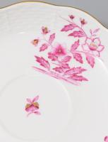 Herendi Fleurs Chinoises Pourpre mintás leveses csésze alátéttel, jelzett, hibátlan, d: 14 cm