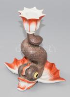 Herendi kínai hal gyertyatartó, jelzett, ragasztott, m: 14 cm