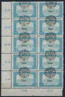 Nagyvárad 1919 Parlament 75f 10-es tömb erősen elcsúszott felülnyomással, Bodor vizsgálójellel (saroktörés, rozsda / folded corner, stain)