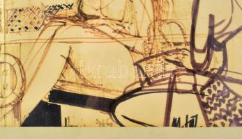 Azonosítatlan jelzéssel: Hölgyek a kirándulóhajón. Tus, papír, jelzett. Üvegezett keretben. 17x47 cm