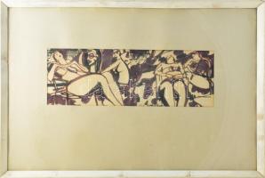 Azonosítatlan jelzéssel: Strand Tus, papír, jelzett. Üvegezett keretben. 14x47 cm