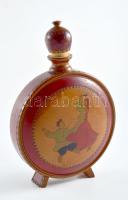 Régi fa kulacs, épület látképpel, kopással, m: 17 cm