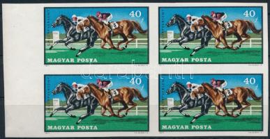 1971 Lósport 40f vágott gumi nélküli fázisnyomat ívszéli 4-es tömbben, sárga színnyomat nélkül