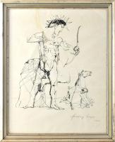 Szalay Lajos (1909-1995): Vadász Szitanyomat, papír, jelzett, számozott (79/100), Üvegezett keretben, kis felületi gyűrődéssel. 49x39 cm