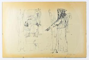 Szalay Lajos (1909-1995): Mózes. Szitanyomat, papír, jelzett, számozott (30/100). Üvegezett klipsz keretben, lapszéli ázásnyommal. 40x60 cm