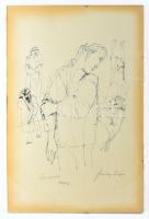 Szalay Lajos (1909-1995): Az orvos. Szitanyomat, papír, jelzett, számozott (24/100). Üvegezett klipsz keretben, lapszéli ázásnyommal. 60x40 cm