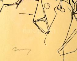 Barcsay Jenő (1900-1988): Társaság. Szitanyomat, papír, jelzett, üvegezett keretben, 40x30 cm