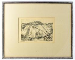 Barcsay Jenő (1900-1988): Domb. Rézkarc, papír, jelzett, üvegezett keretben, 17x23 cm