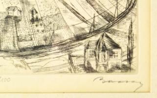 Barcsay Jenő (1900-1988): Domb. Rézkarc, papír, jelzett, üvegezett keretben, 17x23 cm