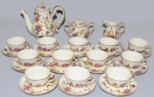 Zsolnay pillangó mintás 12 személyes kávés készlet, jelzett, teljes, hibátlan.