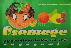 Csemege gyümölcs alakú és ízű rágógumi, Csemege Édesipari Gyár Budapest reklám plakát, feltekerve, 40x60 cm