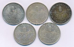 1993. 200Ft Ag "MNB" (5x) T:AU,XF, patina Adamo F13