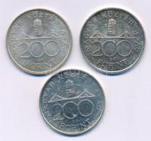 1992. 200Ft Ag "MNB" + 1993. 200Ft Ag "MNB" + 1994. 200Ft Ag "Deák" T:AU,XF, patina Adamo F13, F13.1