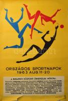 1963 Országos Sportnap plakát, Szepes Béla grafikája. 60x80 cm Beszakadással