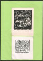 6 db magyar ex libris: klf technikák és alkotók közötte Kőnig Róbert, jelzettek