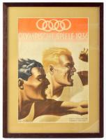 1936 Berlini olimpiai grafika, paszpartuzva, üvegezett keretben. 35x23 cm, 33x46 cm
