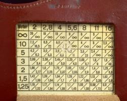 Certo fényképezőgép tok, benne a beállítási idő táblázattal