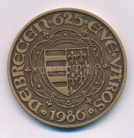 Tóth Sándor (1933-2019) 1986. "Nagy Lajos / Debrecen 625 éve város" kétoldalas bronz emlékérem (42,5mm) T:UNC