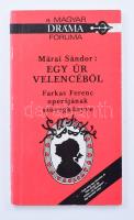Márai Sándor: Egy úr Velencéből. Farkas Ferenc operájának szövegkönyve. A Magyar Dráma Fóruma 6. Bp., 1991, Prológus Kft. 71p., Kiadói papírkötés, kissé kopott borítóval.