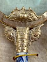 Régebbi kínai nagyító porcelán markolattal, dobozában, h: 18 cm