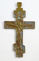 Krisztus a kereszten - ortodox feszület. Orosz, cca 19. sz. közepe, zománcozott bronz, 15x8,5 cm