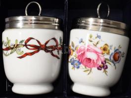 Royal Worchester 2 darab porcelán tojásos étel szervírozó, fém fedéllel, hozzá recepttel, dobozában,...