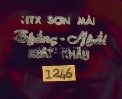 Aranyhal mintás lakkozott ékszeres doboz, jelzett, d: 10 cm