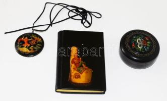 3 db orosz, festett fa fedeles notesz, nyaklánc és balzsamtartó