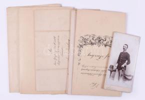 cca 1896-1918 Teszling József (1877-1960) császári és királyi ezredes kinevezési okmányai (kadét, kapitány, hadnagy, főhadnagy, őrnagy) + kabinetfotója.