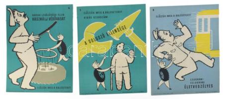 ca 1970 10 db balesetmegelőzési plakát 1-10. számokkal, gumi figurás rajzokkal. Nyomdakísérleti, pap...