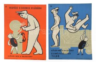 ca 1970 10 db balesetmegelőzési plakát 1-10. számokkal, gumi figurás rajzokkal. Nyomdakísérleti, pap...