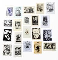 20 db vegyes ex libris, klf magyar alkotók, technikák