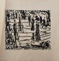 Olvashatatlan német jelzéssel: Zootreppe. Linómetszet, papír, jelzett, kétoldalas. 38x50 cm