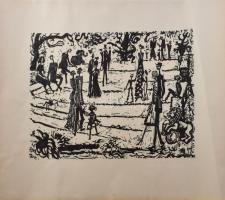 Olvashatatlan német jelzéssel: Zootreppe. Linómetszet, papír, jelzett, kétoldalas. 38x50 cm