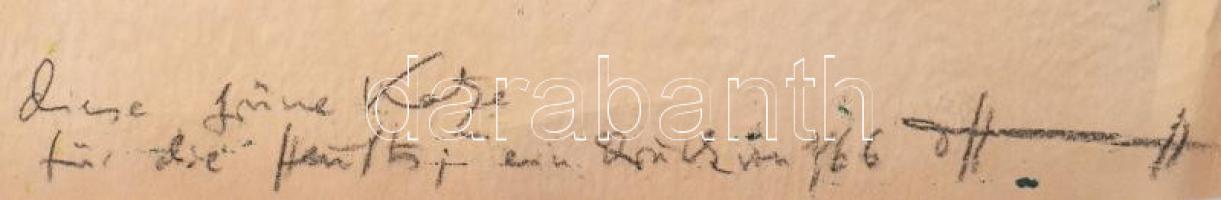 Olvashatatlan német jelzéssel: Zöld macska. Monotípia, papír, jelzett, 42x31 cm