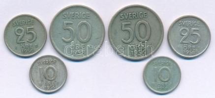 Svédország 1956. 10ö billon - 50ö billon (3xklf) + 1958. 10ö billon - 50ö billon (3xklf) T:VF Sweden 1956. 10 Öre billon - 50 Öre billon (3xdiff) + 1958. 10 Öre billon - 50 Öre billon (3xdiff) C:VF