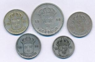 Svédország 1919. 10ö Ag + 25ö Ag + 1928. 50ö Ag + 1937-1938. 25ö Ag (2xklf) T:VF, patina Sweden 1919. 10 Öre Ag + 25 Öre Ag + 1928. 50 Öre Ag + 1937-1938. 25 Öre Ag (2xdiff) C:VF, patina